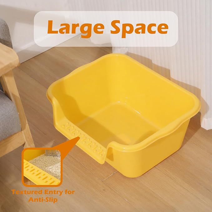 Small Cat Litter Box with High Sides,Cat Litter Pan Tray,High Wall Kitty Litter Box with Anti-Leakage Top Low Entry for Indoor Senior Cats & Multi Cats,Non-Sticky,Easy to Clean (Yellow)