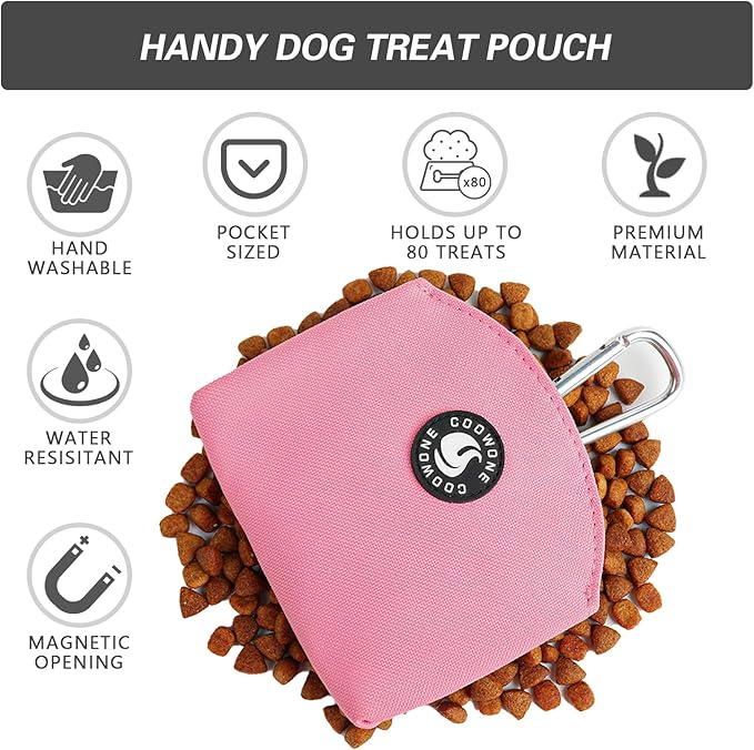 COOWONE Dog Treat Pouch Magnetic Closure Small Dog Training Treat Pouch Pocket Sized Small Dog Treat Pouch with Clip (Pink)