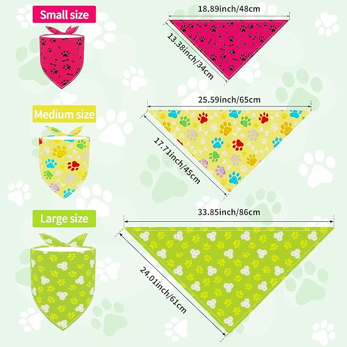 7 PCS Small Dog Bandanas Paw Print Hemming Seam Edge Dogs Bandana for Medium Cats Large Scarfs Party Grooming M