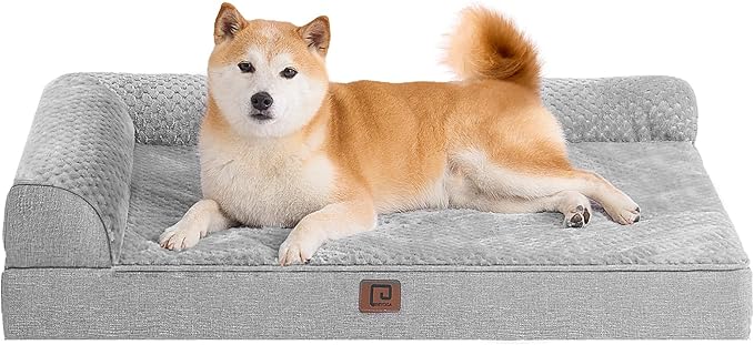 EHEYCIGA Memory Foam Dog Bed Large Sized Dogs, Waterproof Dog Bed Orthopedic with Washable Removable Cover, Non-Slip Pet Bed Couch, 36x27x6 Inches, Grey
