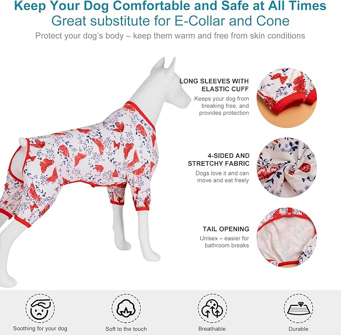 LovinPet Large Dog Bodysuit for Shedding, Pet Anxiety Relief Pajamas, Uv Protection Dog Shirt, Comfy Stretchy Fabric, Pajamas for Pitbulls, Pitbull Clothes for All Seasons,Medium