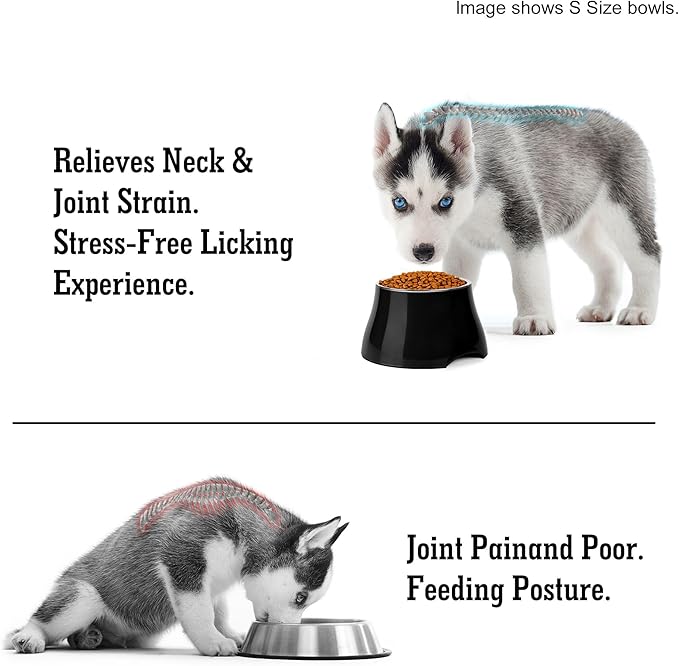 Dog Bowls,Cone Friendly Non Slip Single Dog Bowl with Stainless Steel Inner, Raised Bowls for Small Dogs Spaniel Dogs Long Ear, High Capacity, M/2 Cup Black