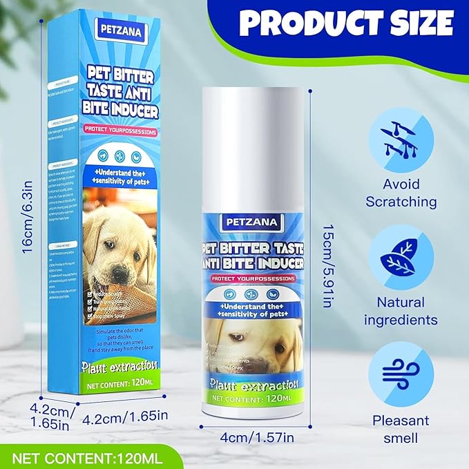 Bitter Apple Spray for Dogs: 100ML Natural Alcohol-Free Bitter Spray for Dogs to Stop Chewing Licking, Deterrent Spray for Puppy Training Protect Furniture, Shoes, Cords Indoor/Outdoor Use