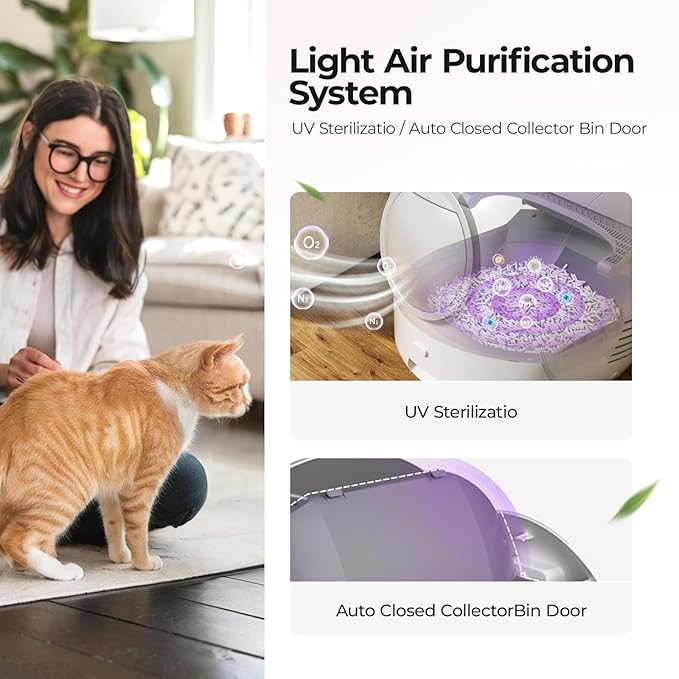 Upgraded Self Cleaning Litter Box, KungFuPet S2 Automatic Cat Litter Box Self Cleaning for Multi Cats, Large Automatic Litter with Safety Protection, Odor Removal, Smart APP Control Robot Litter White