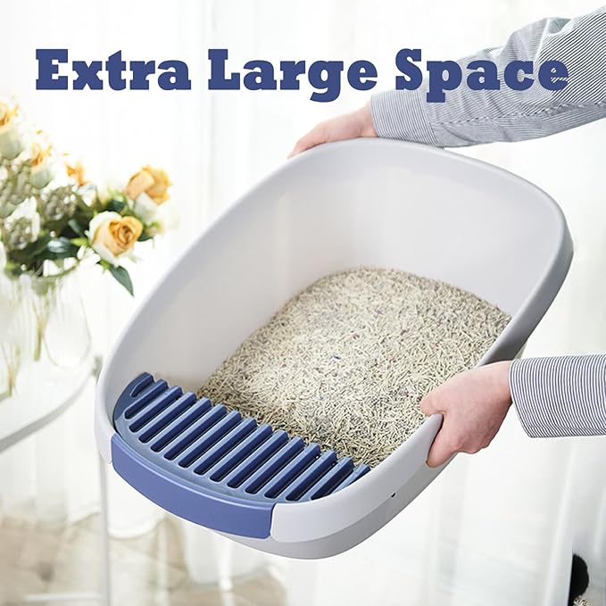 SpaceTime Extra Large Litter Box with High Sides,24" Lx17.3 Wx8.6 H XL Multi Cat Litter Pan for Kitty,Cat Boxes for Indoor Cats,Jumbo Litter Boxes for Big Cats,Anti-Splashing,Easy to Clean (Grey)