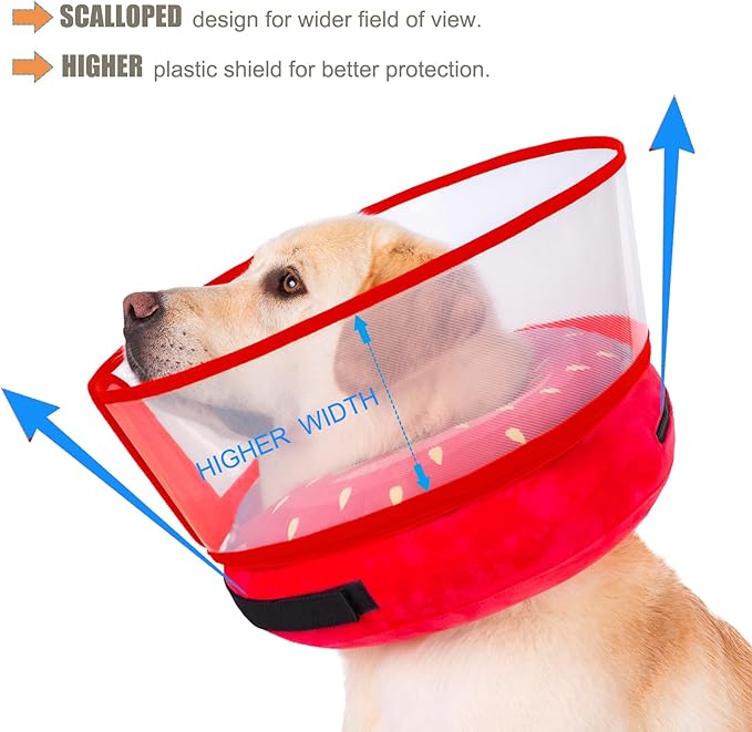Inflatable Dog Cone Collar for Large Medium Small Dogs, Soft Dog Donut Collar Adjustable Recovery Cone for Pets After Surgery, Extra Enhanced Anti-Licking Guard Shield for Pets (Large, Strawberry)