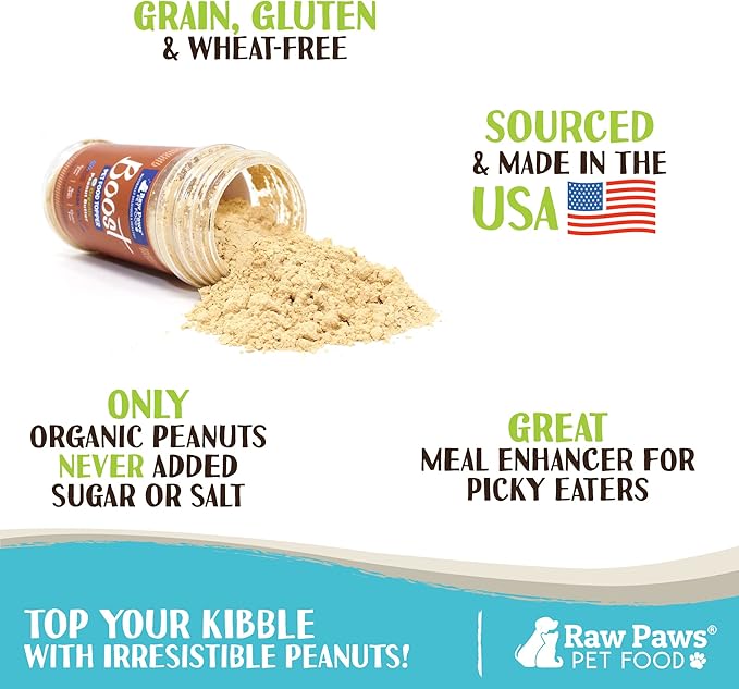 Raw Paws Boost Pet Food Topper Organic Peanut Powder, 2.8-oz - Made in USA - Dog Food Topper, Peanut Butter Treats Meal Toppers for Dogs, Flavor Food Toppers for Picky Dogs, Food Sprinkles