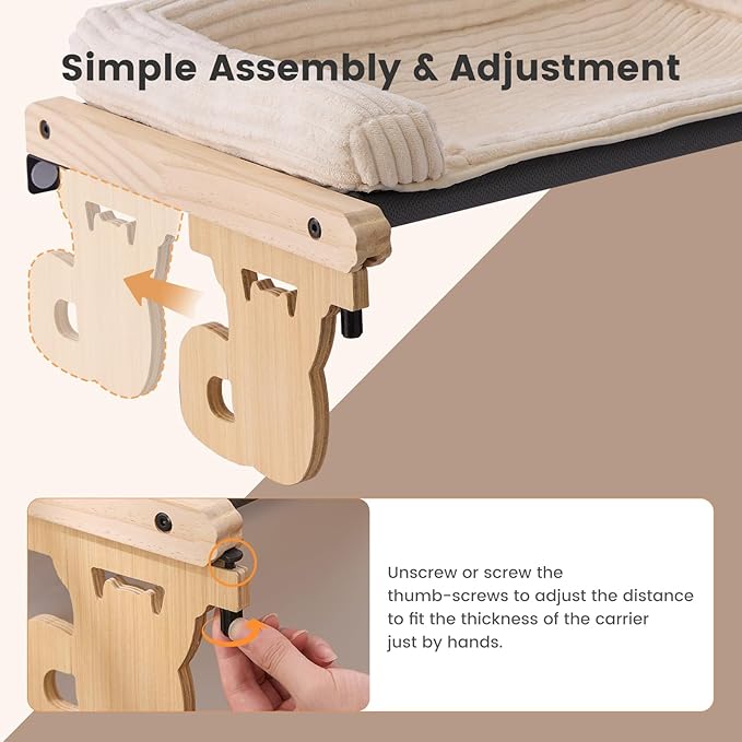 Gardner Pet Cat Window Perch, 2 in 1 Cat Hammock Window Sill Seat with Cushion, Adjustable Cat Bed for Window sill, Wood & Metal Frame for Large Cats(Beige)