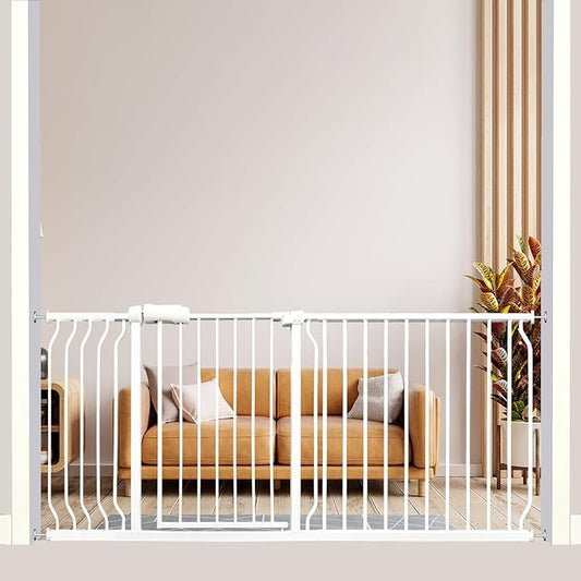 Extra Wide Baby Gate Tension Indoor Safety Gates White Metal Large Pressure Mounted Pet Walk Through Long Dog for The House Doorways Stairs (66.9 inches-71.6 inches, White) (Th-0001)