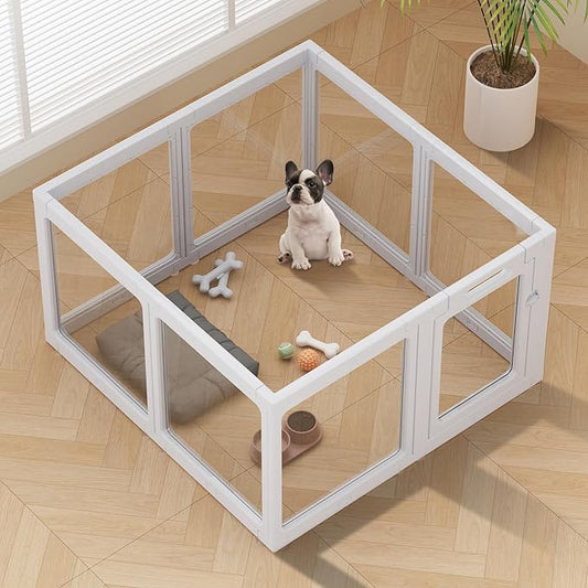 Clear Acrylic Dog Playpen Indoor, Puppy Cat Playpen, Small Pet Play Pen (Grey, 8 Panel)