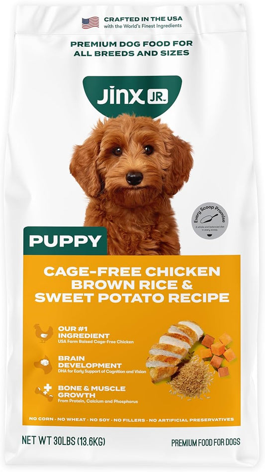 Jinx Premium Puppy Dog Food- Real Chicken, Brown Rice & Sweet Potato, Puppy Food with DHA, Protein & Calcium for Brain Health - Probiotics for Digestive Support - No Fillers - 30lb