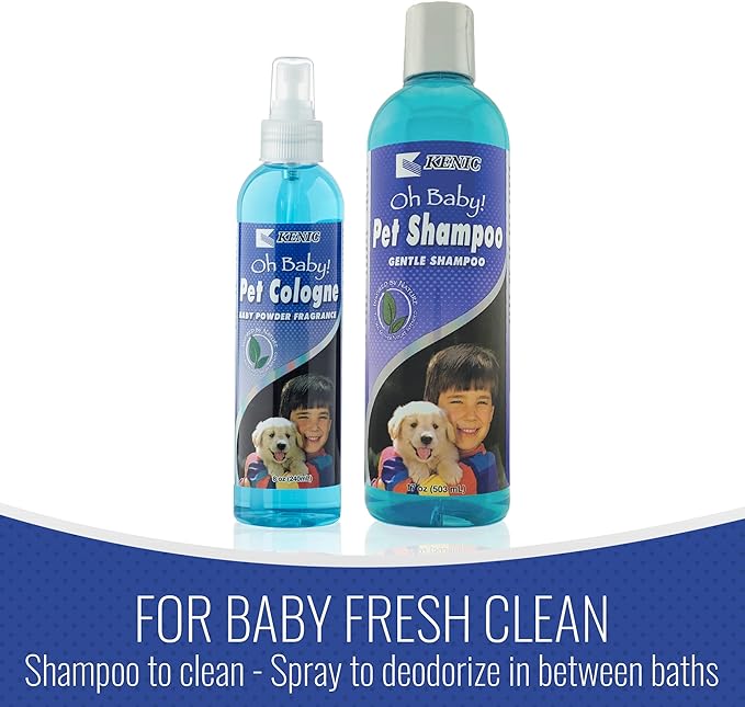 Kenic Oh Baby Gentle Pet Shampoo for Puppies & Sensitive Skin & Coats w/Light Baby Powder Scent, Soap & Paraben Free, Tear-Free, Made in USA