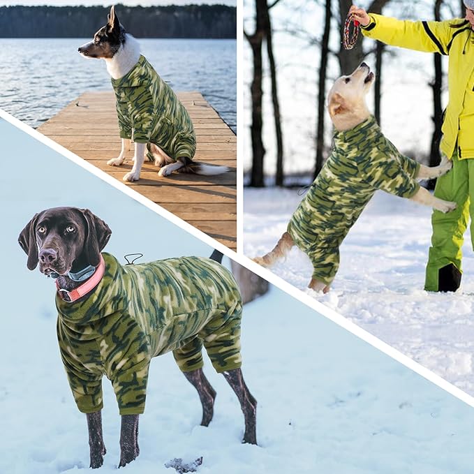 ROZKITCH Camouflage Dog Winter Coat Soft Fleece Pullover Pajamas, Pet Windproof Warm Cold Weather Jacket Vest with Luminous Zipper, Jumpsuit Apparel Outfit Clothes for Small Medium Large Dog Camo M
