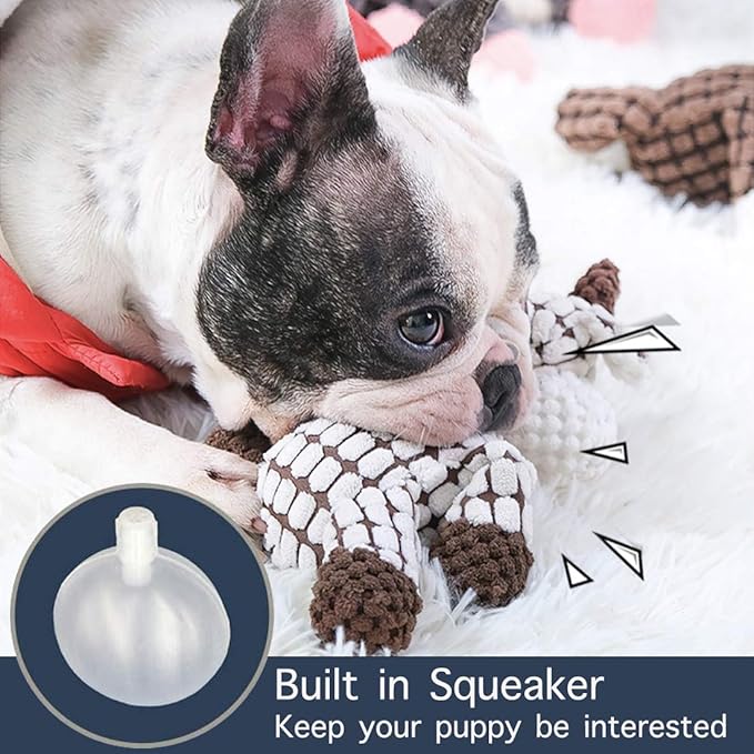 Squeaky Plush Dog Toys Pack for Puppy, 3 Pack Durable Stuffed Animal Plush Chew Toys with Squeakers, Cute Soft Dog Toys for Teeth Cleaning, for Small Medium Large Dogs