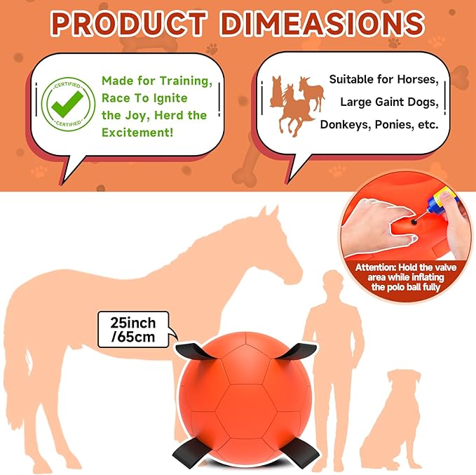 QDAN Herding Ball for Dogs, 25 inch Dog Balls with Straps, Giant Dog Toys Horse Toy, Dog Herding Ball for Australian Shepherd, Orange