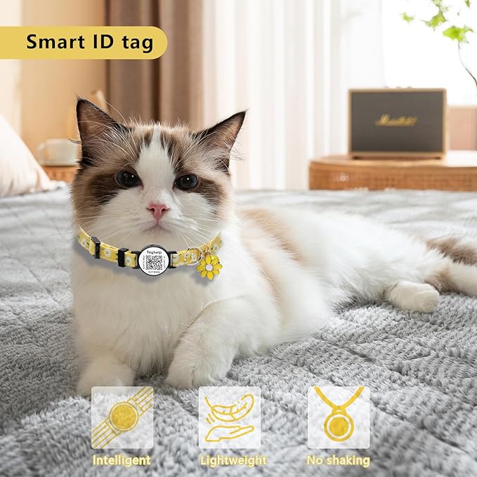 Smart QR Code Cat Collar 2-Pack, Adjustable Safety Breakaway Collar with Digital Pet ID, Flower Pendant & Bell for Indoor Outdoor Cats (Pink & Purple)