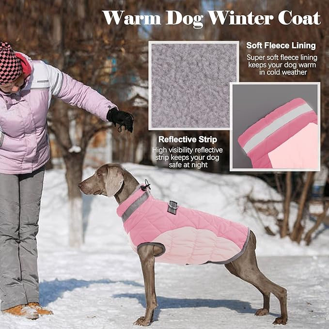 Lelepet Dog Coat Warm Dog Winter Coat Waterproof Dogs Jacket with Harness Built in Reflective Pet Fleece Vest Zip-Up Cold Weather Coats for Small Dogs Turtleneck & Windproof Coats Yorkie Pink S