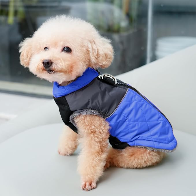 Warm Fleece Dog Coats for Large Dogs,D-Rings Waterproof Puppy Jacket for Cold Winter,Blue XXXL