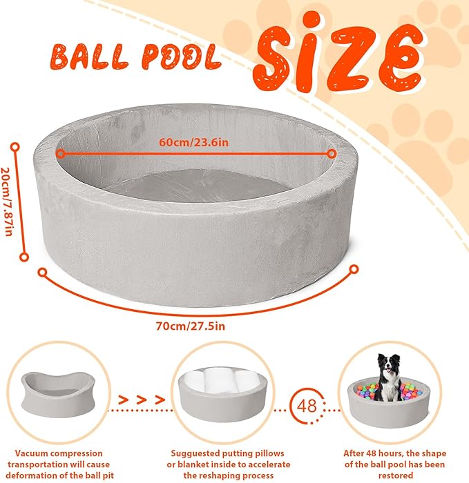 Dog Beds, 27 Inch Round Foam Pet Beds，Suitable for Small Dog & Cat to Sleep in and Play in The Ball Pit，Gray - Ideal for Puppies and Kittens（Balls NOT Included）...