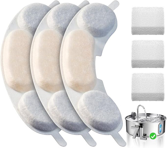 Official 3 Packs Dog Water Filter Replacement and 3 Sponges for 7L/236oz/1.8Gal Stainless Steel Dog Water Fountain