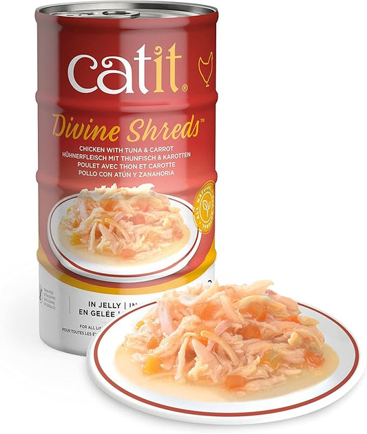 Catit Divine Shreds in Jelly, Premium Wet Cat Food, Chicken with Tuna & Carrot