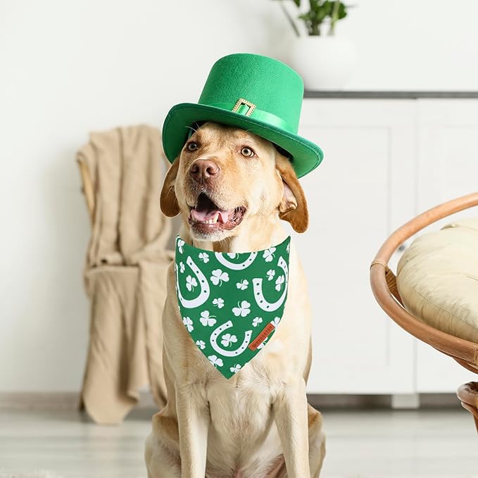 ADOGGYGO St. Patrick's Day Dog Bandana, Green Shamrock Scarf, Multi Size Offered, Saint Patrick Day Bandanas for Large and X-Large Dogs (X-Large)