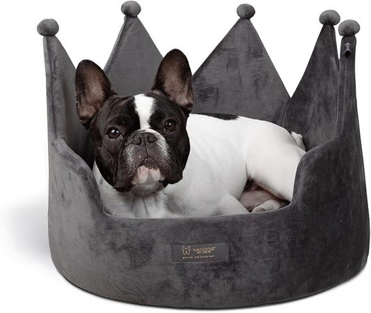 NANDOG Pet Gear Crown Cozy Round Dog and Cat Bed Collection Washable Indoor Pet Bed for Small Breeds -Soft Bed Fits in Crate or Kennel - Made of Ultra Soft Micro-Plush Material (Royal Gray Prive 18")