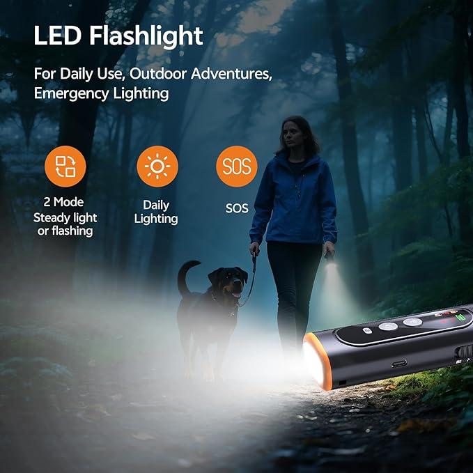 Dog Bark Deterrent Devices - Portable Anti Barking Tool with 5 Adjustable Modes: 50FT Range Ultrasonic Whistle, LED Flashlight, Beep, Rechargeable Dog Trainer, Safe for Dog & Human, Indoor Outdoor Use