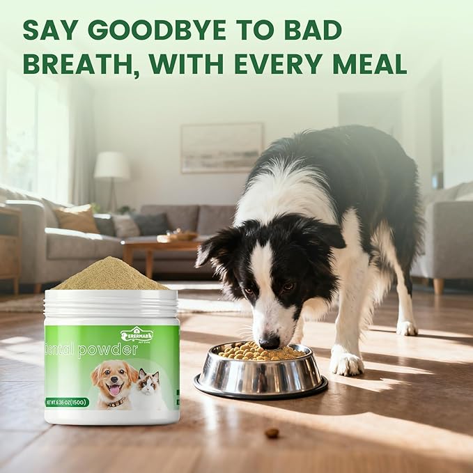 Dog Teeth Cleaning Powder, Dog Dental Powder and Cats Breath Freshener，Bad Breath & Tartar Remover for Dogs,Dog Teeth Cleaning with Enzymes- 60-Day Supply 150g