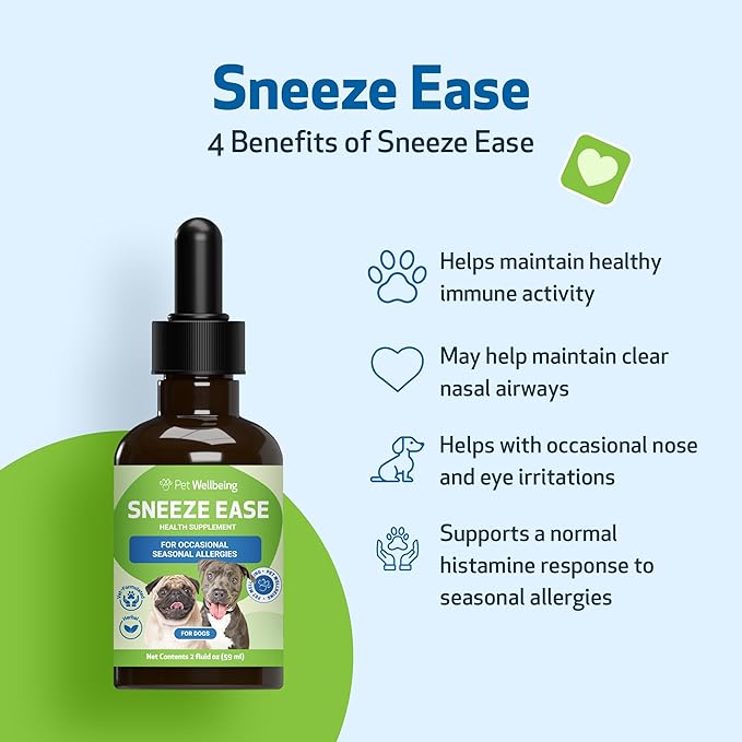 Pet Wellbeing Sneeze Ease for Dogs - Occasional Sneezing, Seasonal Allergies, Nose & Eye Discomfort, Eyebright, Nettles - Veterinarian-Formulated Herbal Supplement 2 oz (59 ml)