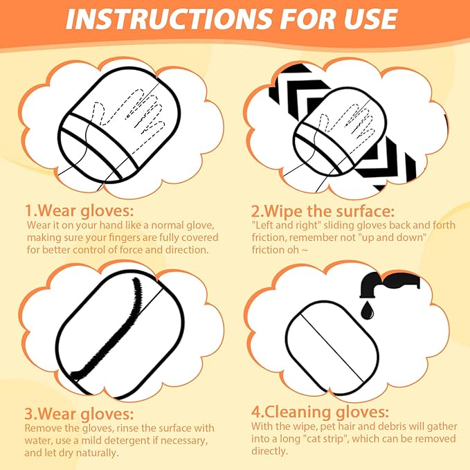 4 Pcs Pet Hair Remover Electrostatic Gloves, Upgrade Static Removal Gloves for Pet Hair, Reusable Multifunctional for Couch, Furniture, Carpet, Car Seat, Massage of Dogs and Cats