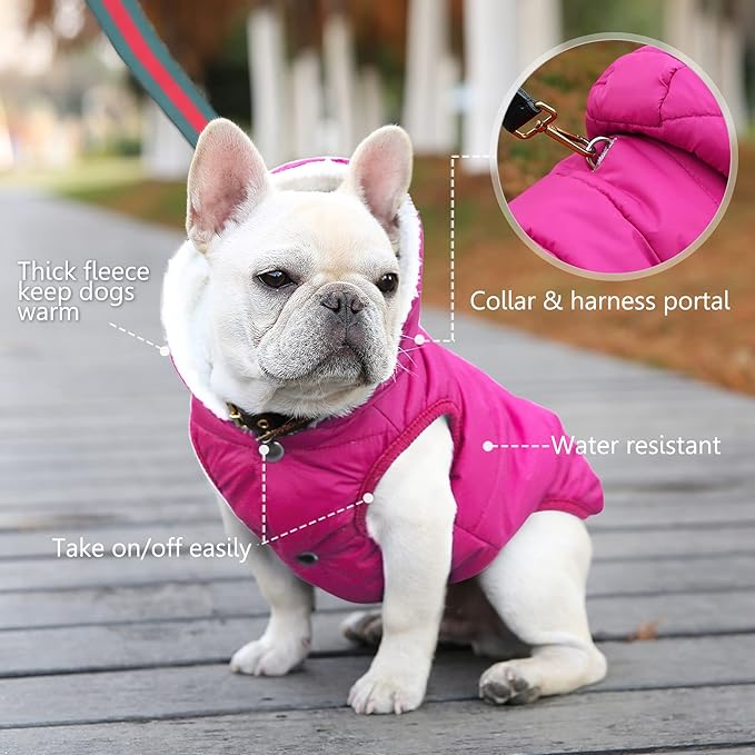 Windproof Waterproof Dog Coat Fleece & Cotton Lined Warm Jacket, Cold Weather Pet Apparel Clothes Vest for Small to Large Dogs (2XL, Pink)