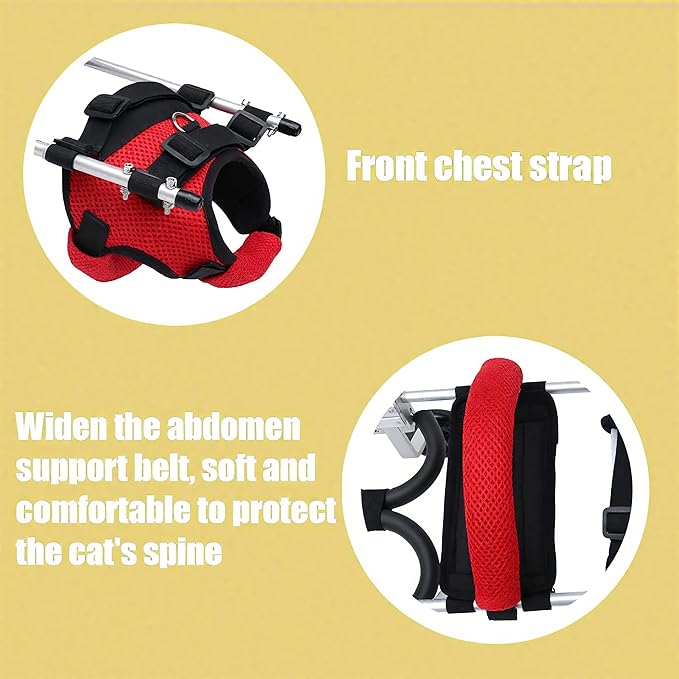 Cat Wheelchair Adjustable 2 Wheels Pet Wheelchair Lightweight Cat Support Wheels for Rehabilitation Aid for The Back Legs of Aging, Arthritic, Injured, Disabled, Weak Cats/Pets (S)