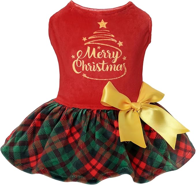 CuteBone Velvet Dog Dresses Christmas for Small Dogs, Stylish & Soft Fabric, Comfortable Fit for Everyday Wear, Perfect for Special Occasions NCVA20L-D