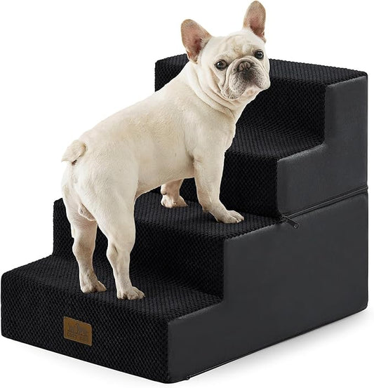 Dog Stairs for Small Dogs, 4 Tier Removable Wider Pet Stairs for Couch and Bed, 17.7" H Dog Steps for Old Cats, Puppy, Small Dogs, 17.7x23.6x17.7 inch, Black
