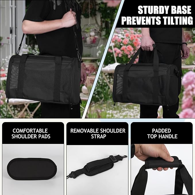 Carriers Soft-Sided Pet Carrier for Medium Large Cats Dogs Under 35Lbs,Breathable Mesh Ventilation Design,Airline Approved Cat Carrying Case(X-Large,Black)