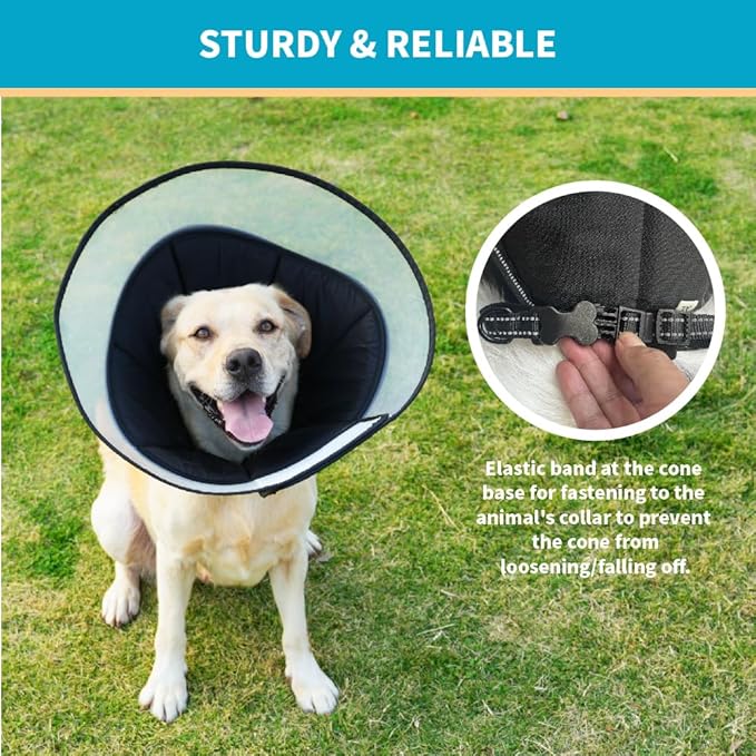 Dog Cone Collar, Pet Cone for Dogs to Stop Licking, Comfy Dog Cones for Large Medium Small Dogs, Soft Cones for Dogs After Surgery, Cone of Shame for Dogs Head Neck Elizabethan Collar (Black, ML)
