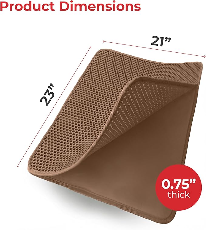 Small Cat Litter Trapper by iPrimio - Litter Mat, EZ Clean Cat Mat, Litter Box Mat Water Proof Layer and Puppy Pad Option. Patented (23"x21" Brown)