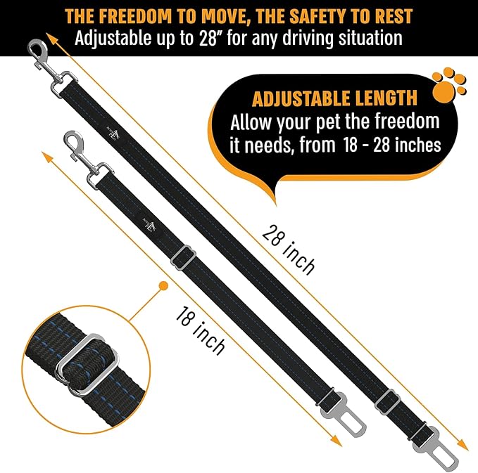 Active Pets Blue Car Seat Belt for Dogs, Attaches to Harness & Collar, Adjustable 18" - 24" Travel Restraint System Fits Small - Large Pups for Safety & Comfort, Essential Pet Supplies & Accessories