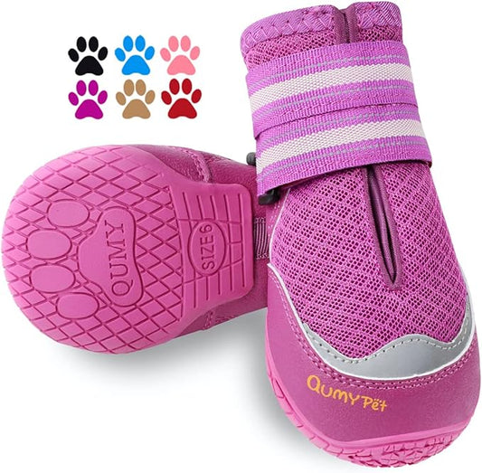 QUMY 2PCS Dog Boots for Large Dogs, Medium Dog Shoes & Paw Protectors for Hot Pavement, Summer Heat Protection, Mesh Breathable Nonslip Dog Booties for Hardfloors, Walking Running Hiking Purple Size 3