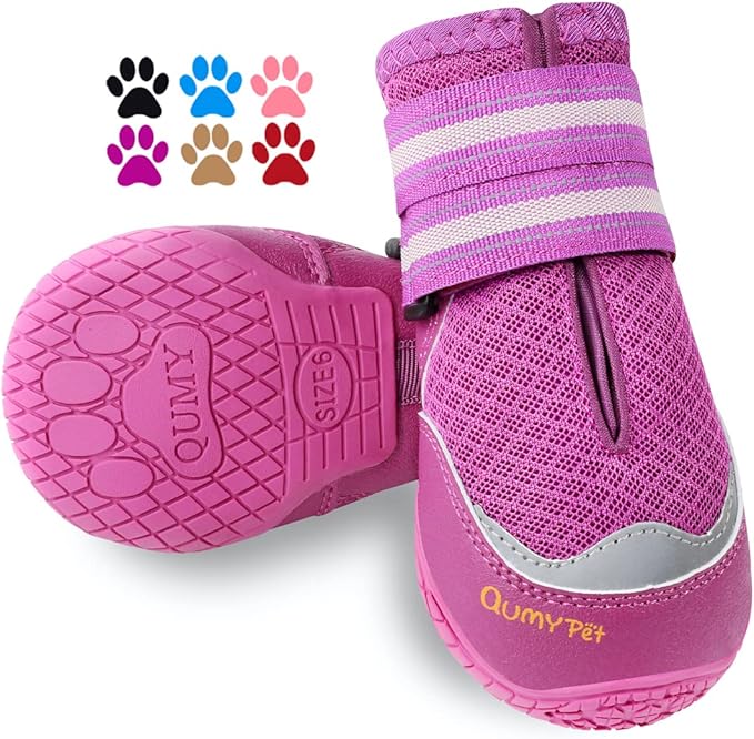 QUMY 2PCS Dog Boots for Large Dogs, Medium Dog Shoes & Paw Protectors for Hot Pavement, Summer Heat Protection, Mesh Breathable Nonslip Dog Booties for Hardfloors, Walking Running Hiking Purple Size 2