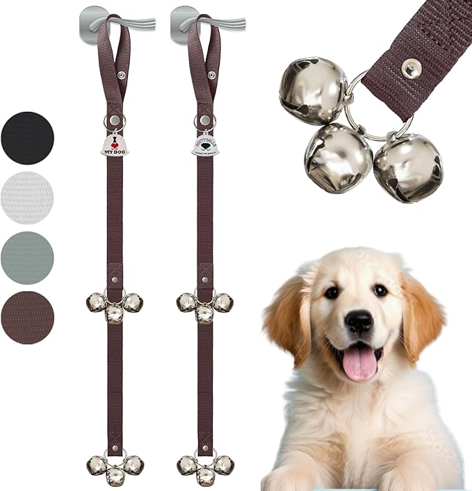 Caldwell's Pet Supply Co. Dog Potty Bells, Dog Door Bell, Bells To Go Outside, Potty Training Bell, Dogs Doorbell, Dogs Potty Doorbell, Ring To Go Pee, All Breed Puppy Training Tool - Brown (Set of 2)