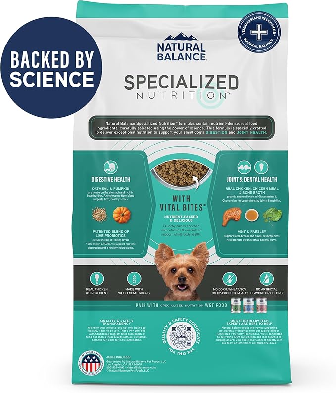 Natural Balance Specialized Nutrition Dry Dog Food with Chicken and Oatmeal for Dogs, Small Breed Digestive & Joint Health, Natural Ingredients with Added Vitamins & Minerals - 3.5 lbs