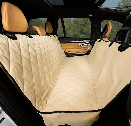 Plush Paws Products Premium Rear Car Seat Protector w/ Hammock | Washable & Waterproof Back Seat Dog Cover for Car, Truck, & SUV | Nonslip, Tear Resistant Pet Seat Cover | Small Tan