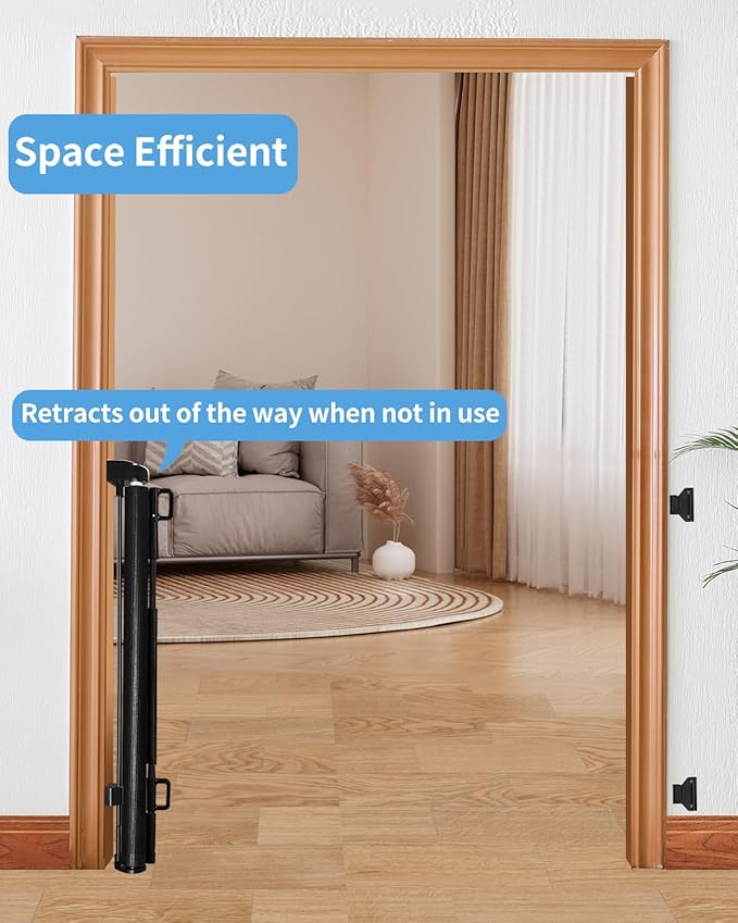 Retractable Baby Gate for Doorways and Stairs, Mesh Safety Gate for Pet, Indoor & Outdoor Use, One-Hand Operation, Easy Installation, 33.6" Tall, Expands to 55" Wide（Black,33.6"x55")