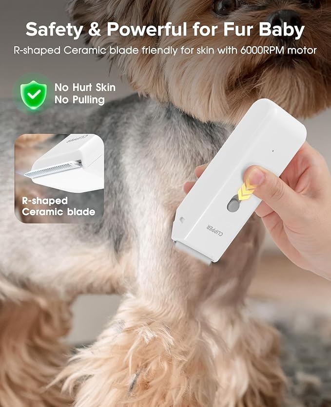 Upgrade Home Professional Dog Grooming Kit Clipper for Matted & Long Hair, Cordless Pet Shaver Low Noise USB Rechargeable for Cats, Small&Medium Dogs, Handy Pet Hair Grooming Trimmer, White