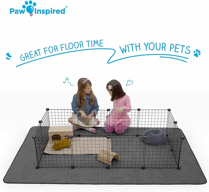 Paw Inspired 80x50 Inch Playpen Mat, Super Absorbent Fleece Cage Liner with Non-Slip Bottom, Waterproof Pet Play Pen Pad for Dogs, Rabbits, Guinea Pigs, Hamsters, Small Animals (Dark Gray)