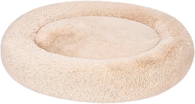 Amazon Basics Donut Pet Bolster Faux Fur Bed for Dog, Beige, 45" x 45"