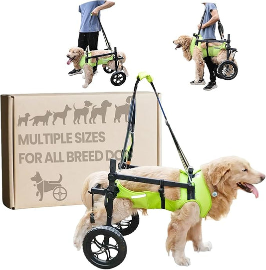 Dog Wheelchair for Back Legs - Lightweight Mobility Cart for Large Breed Dogs with Disabled, Injured, or Arthritic Hind Legs - Includes High-Visibility Vest, Leash & Sling Lift (XXL)
