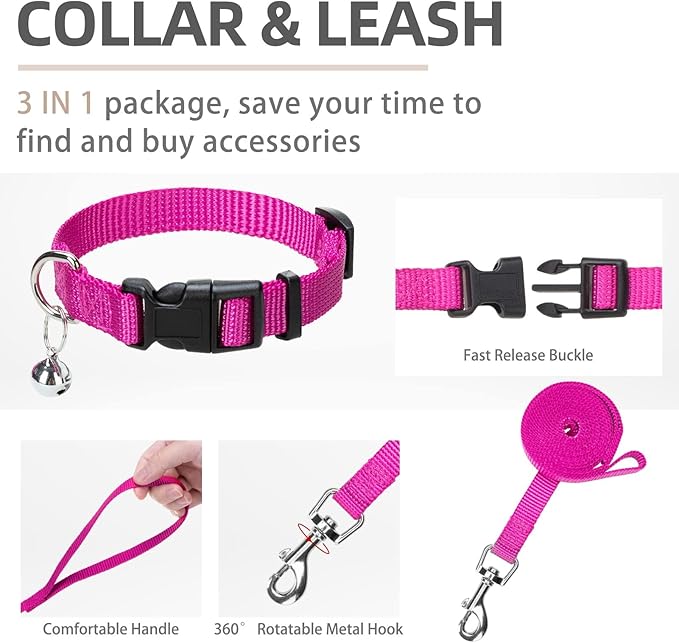 PUPTECK Adjustable Dog Harness Collar and Leash Set Step in No Pull Pet Harness for Small Medium Dogs Puppy and Cats Outdoor Walking Running, Soft Mesh Padded Reflective Vest Harnesses, Solid Pink XXS